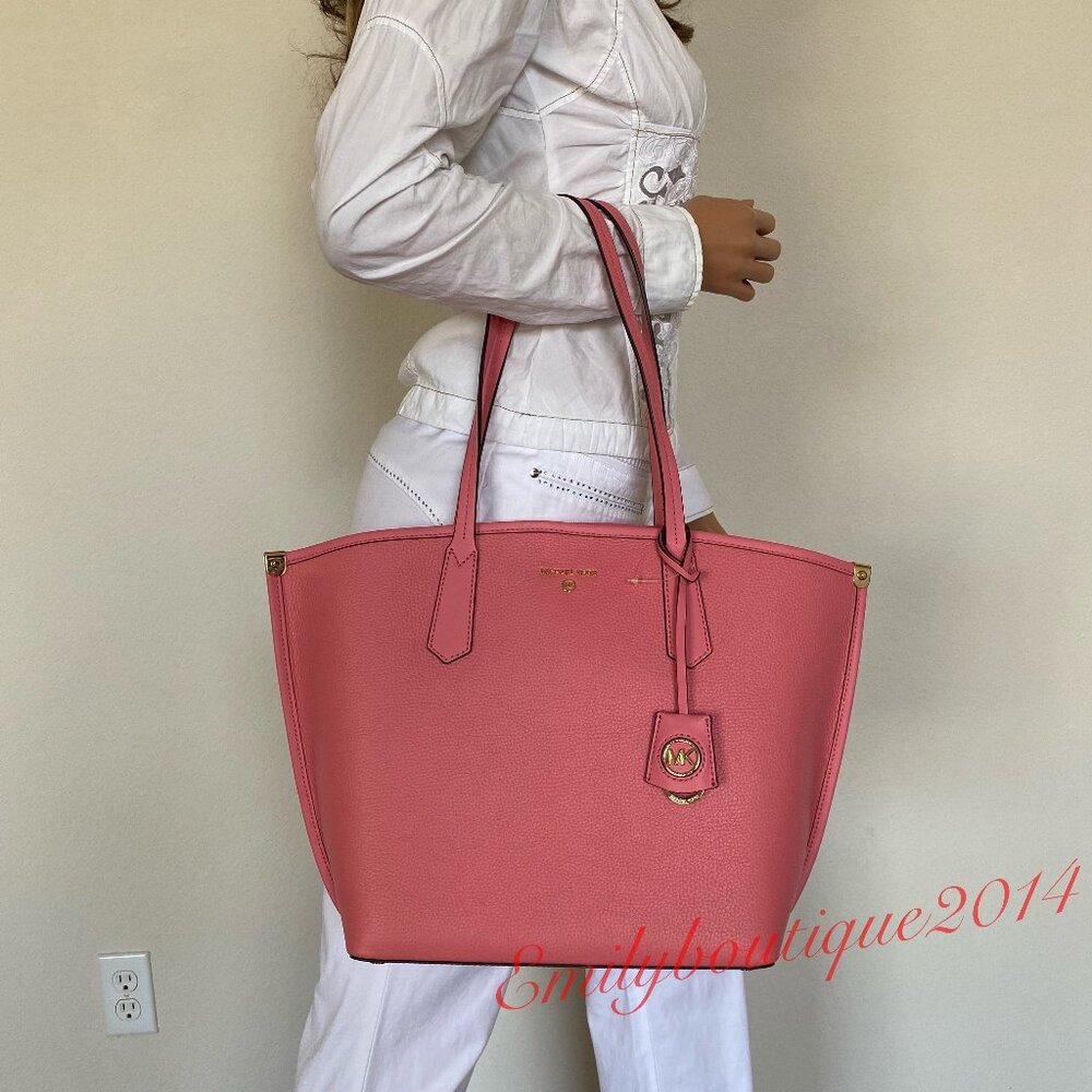 NWT Michael Kors Retail Jane Tea Rose Pebble Leather Large Tote Shoulder Bag